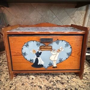 Vintage Wooden Bread Box with Heart Design